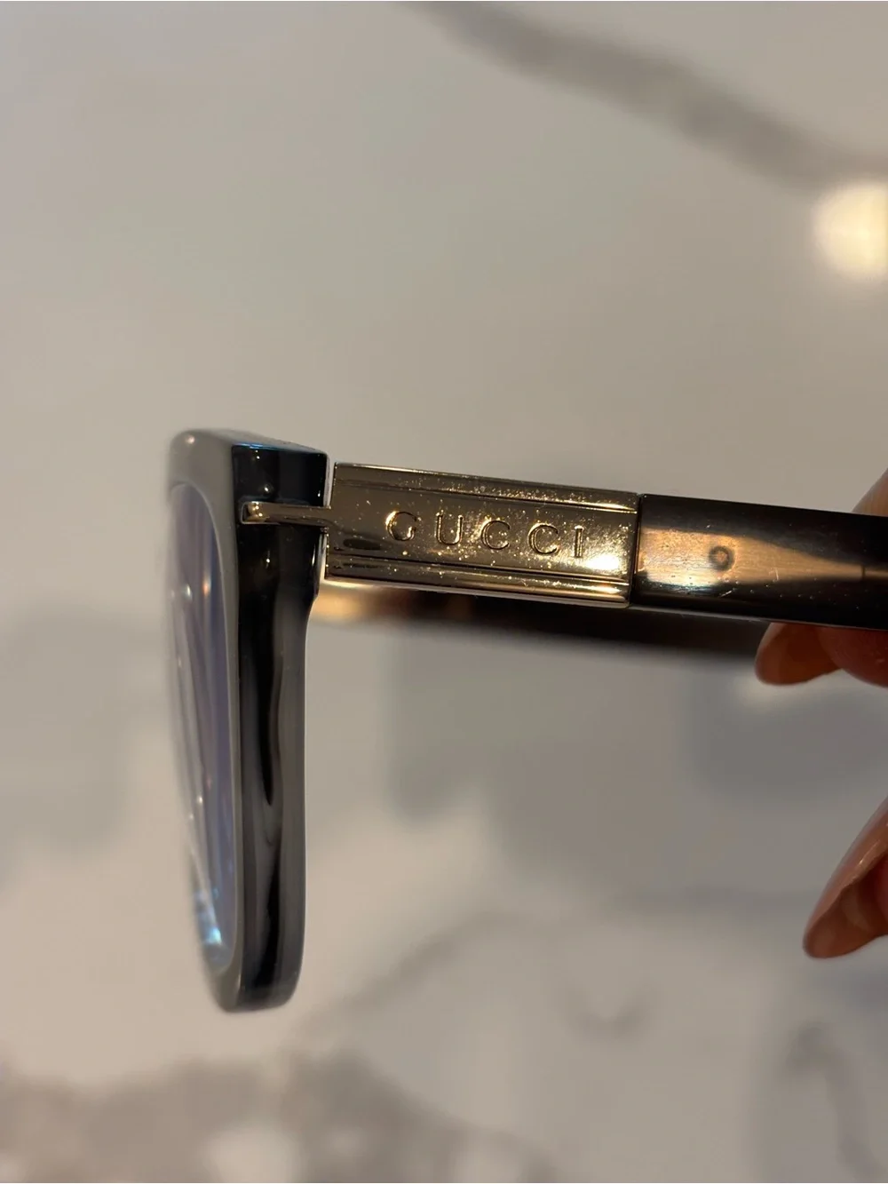 Authentic Gucci Eyeglass Frames Dark Horn / Gray Tortoise with Gold Tone GG1502S